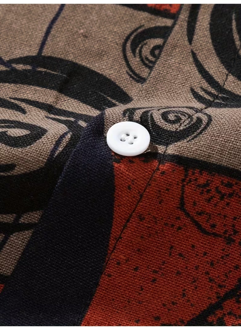 Men's -Inspired Casual Short Sleeve Shirt - Lightweight Summer Text Print ( Kanji/Manji/Seijō) Button-Up Blouse, Traditional Fabric (Hemp/-like) for Beach, Themed Events & Casual Attire - Image 5